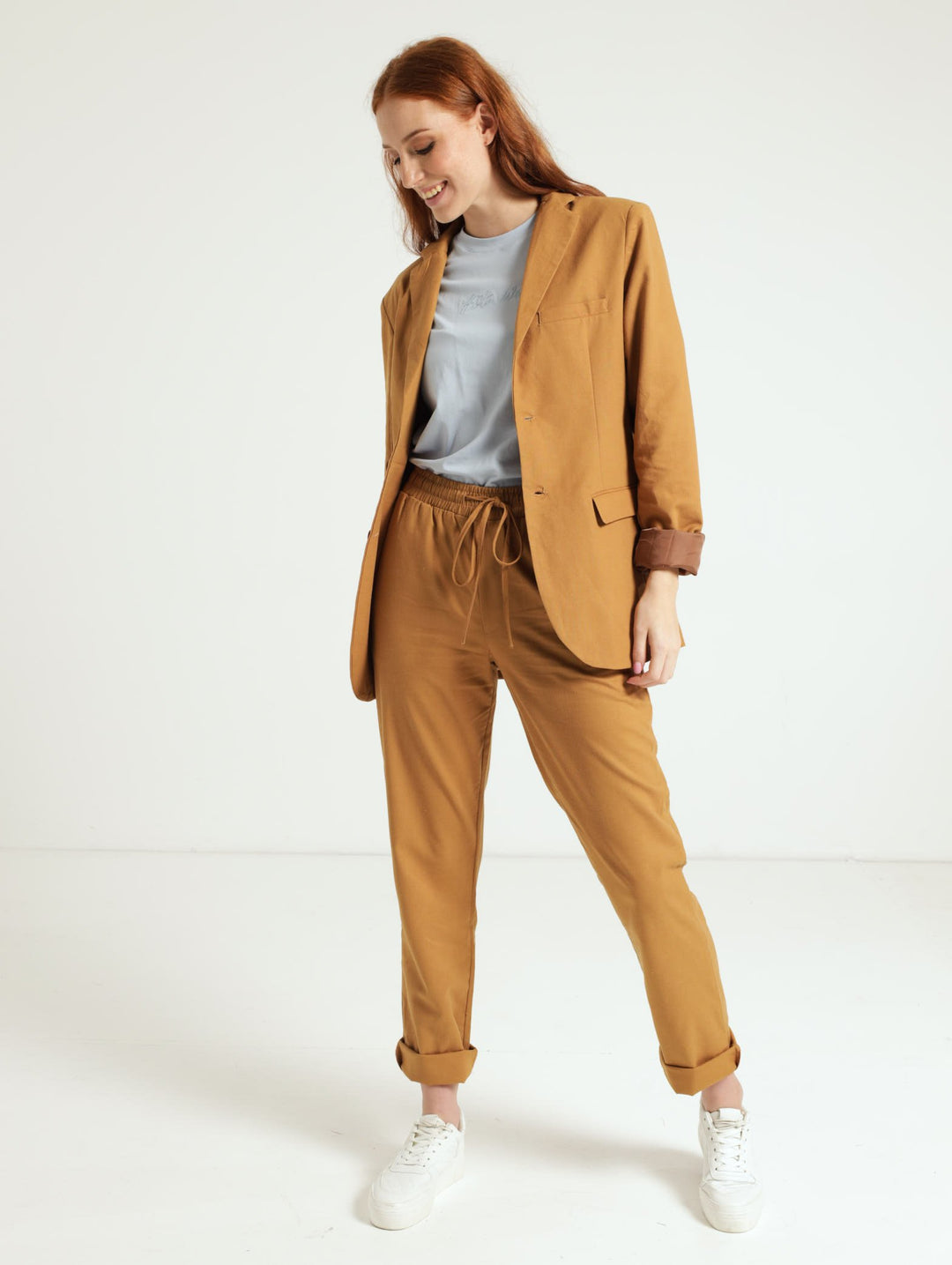 Linen Suit Jacket - Brown