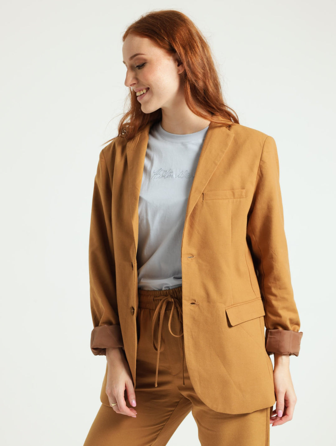 Linen Suit Jacket - Brown