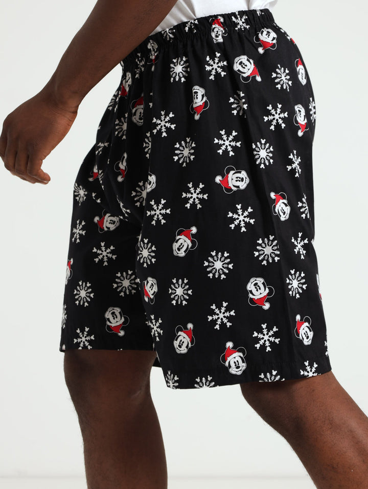 Mens Mickey Christmas Shorts - Black