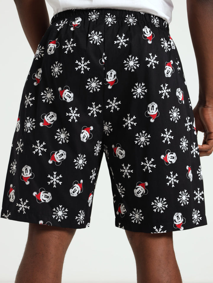 Mens Mickey Christmas Shorts - Black