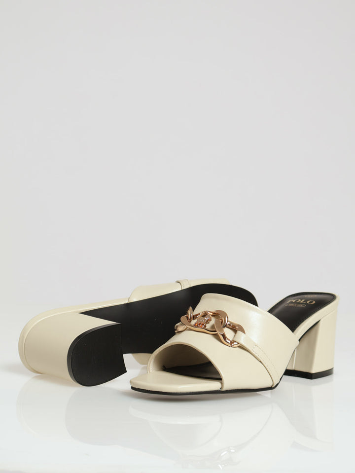 Trim Round Toe Mule Heel - Cream