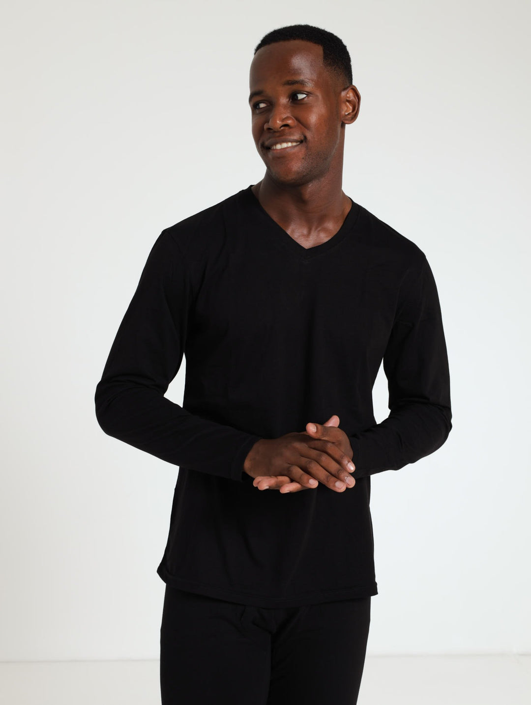 Men's Winter Long Sleeve Thermal V-Neck T-Shirt - Black
