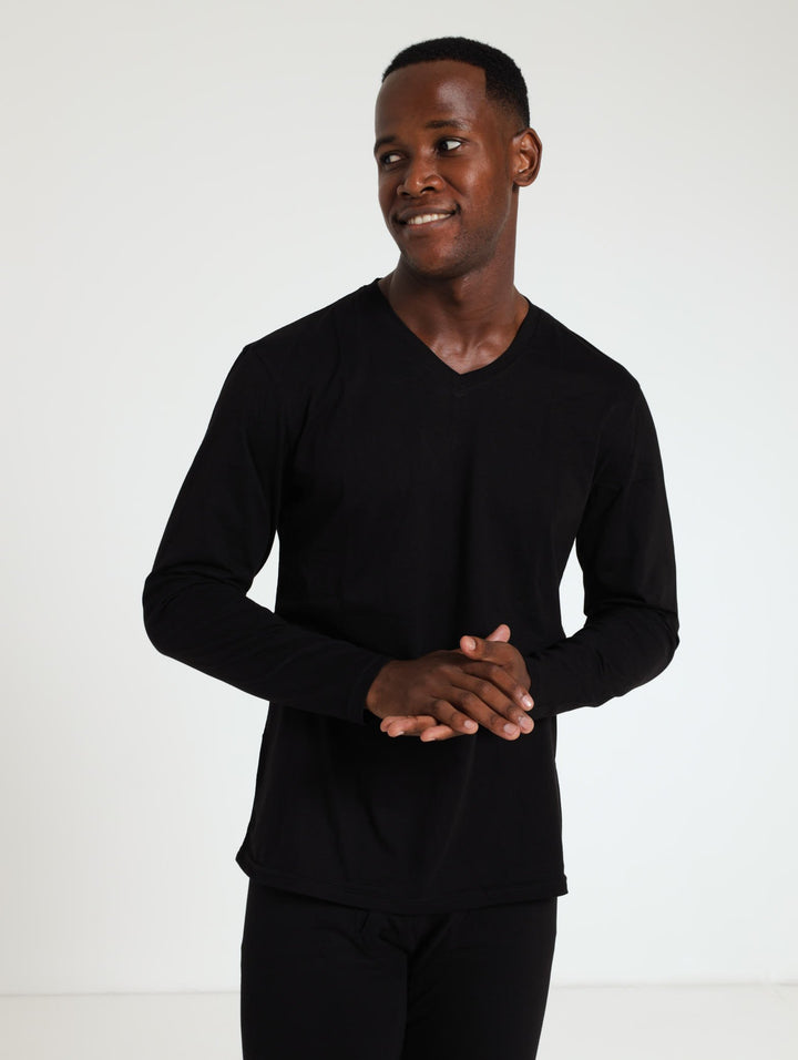 Men's Winter Long Sleeve Thermal V-Neck T-Shirt - Black