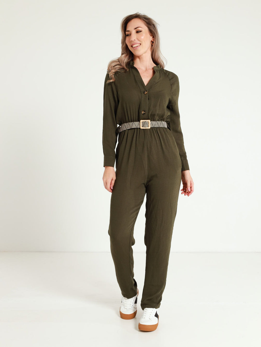 Long Sleeve Safari Jumpsuit - Olive