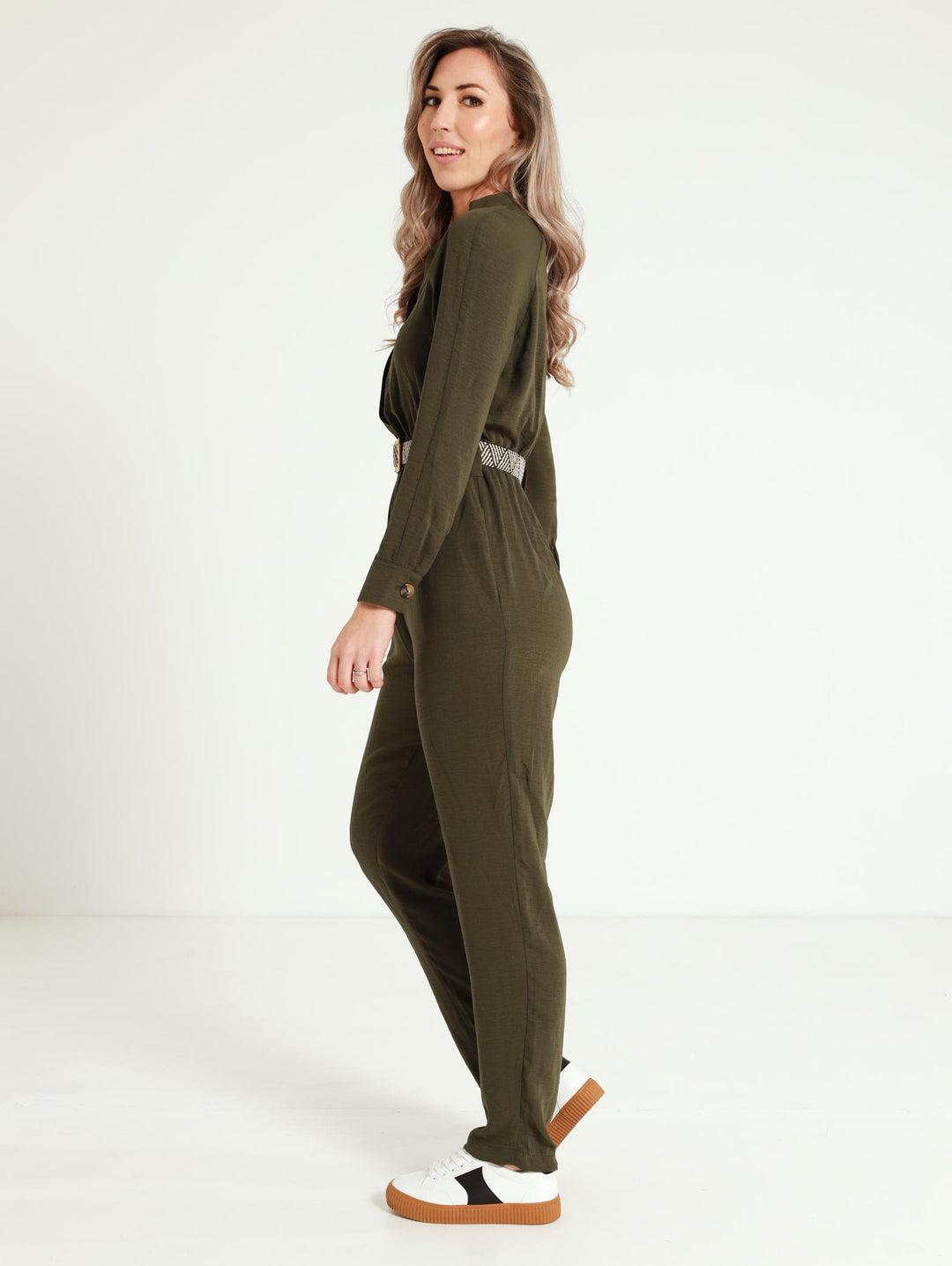 Long Sleeve Safari Jumpsuit - Olive