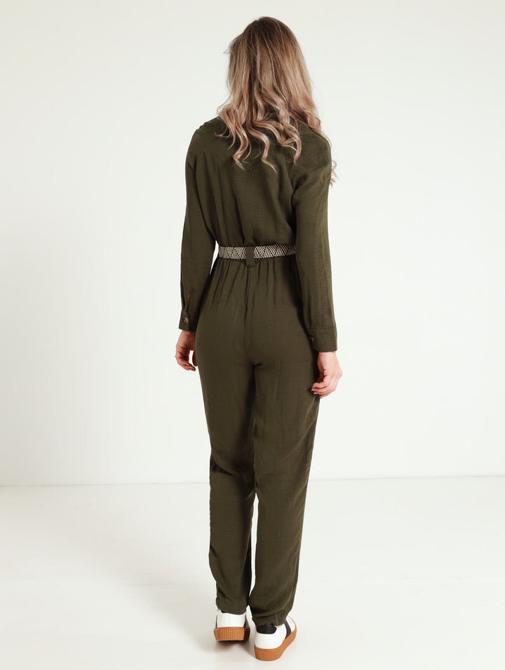 Long Sleeve Safari Jumpsuit - Olive