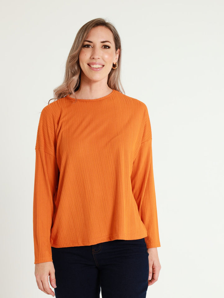 Long Sleeve Loose Drop Shoulder Top - Orange