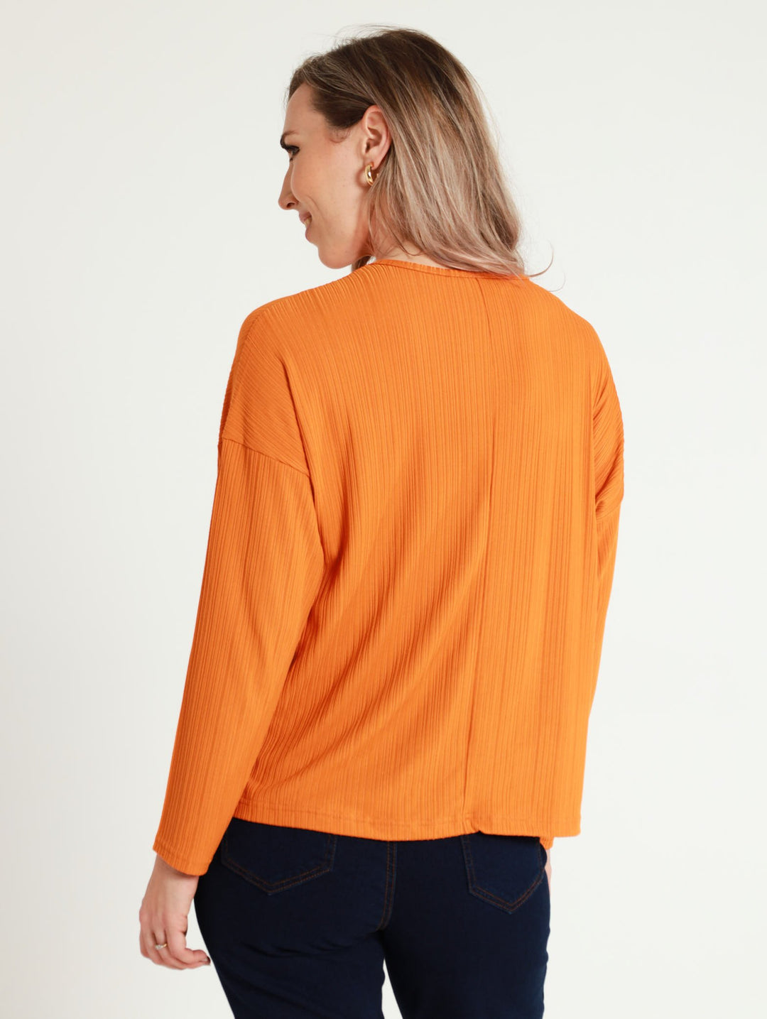 Long Sleeve Loose Drop Shoulder Top - Orange