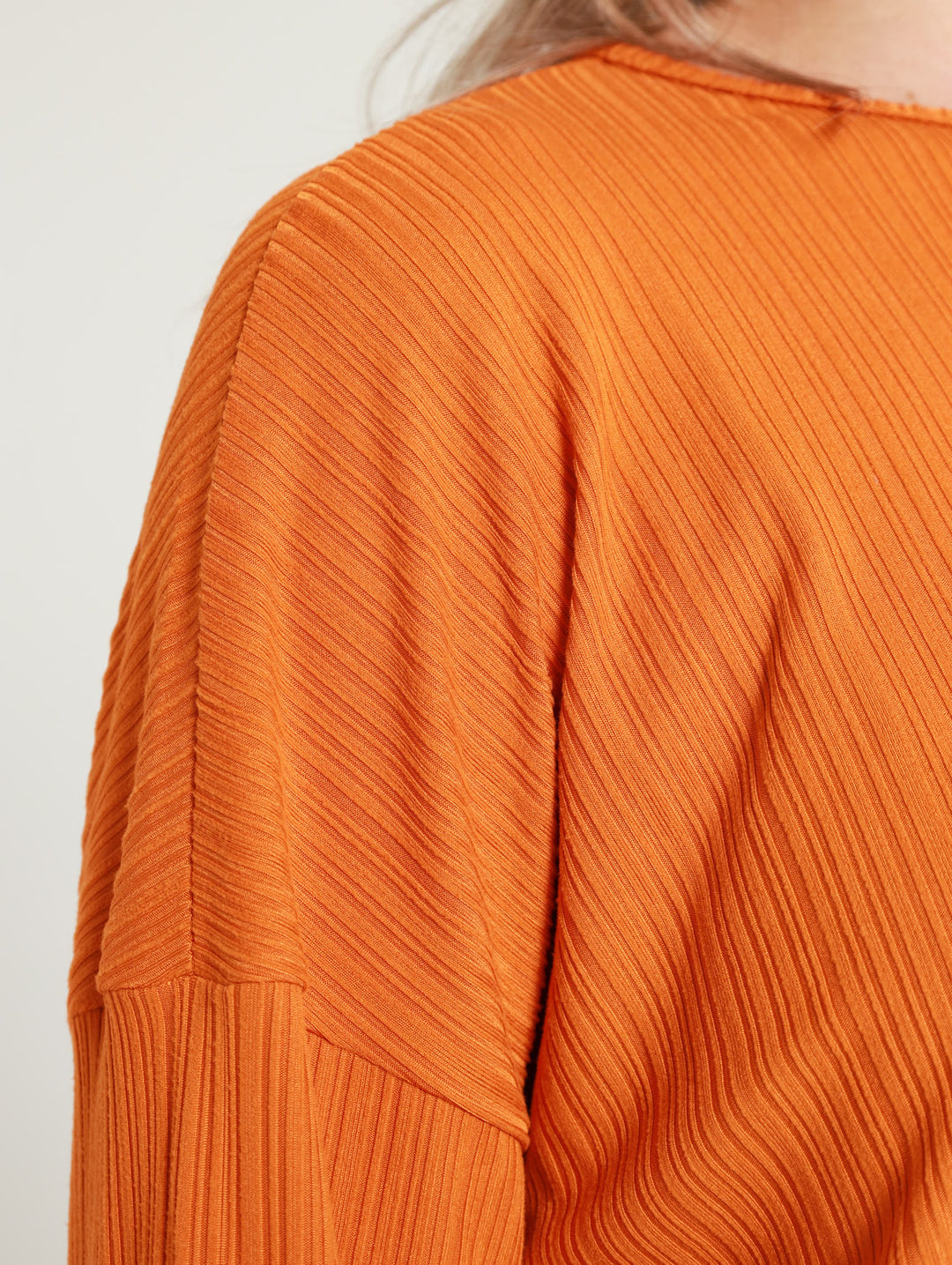 Long Sleeve Loose Drop Shoulder Top - Orange