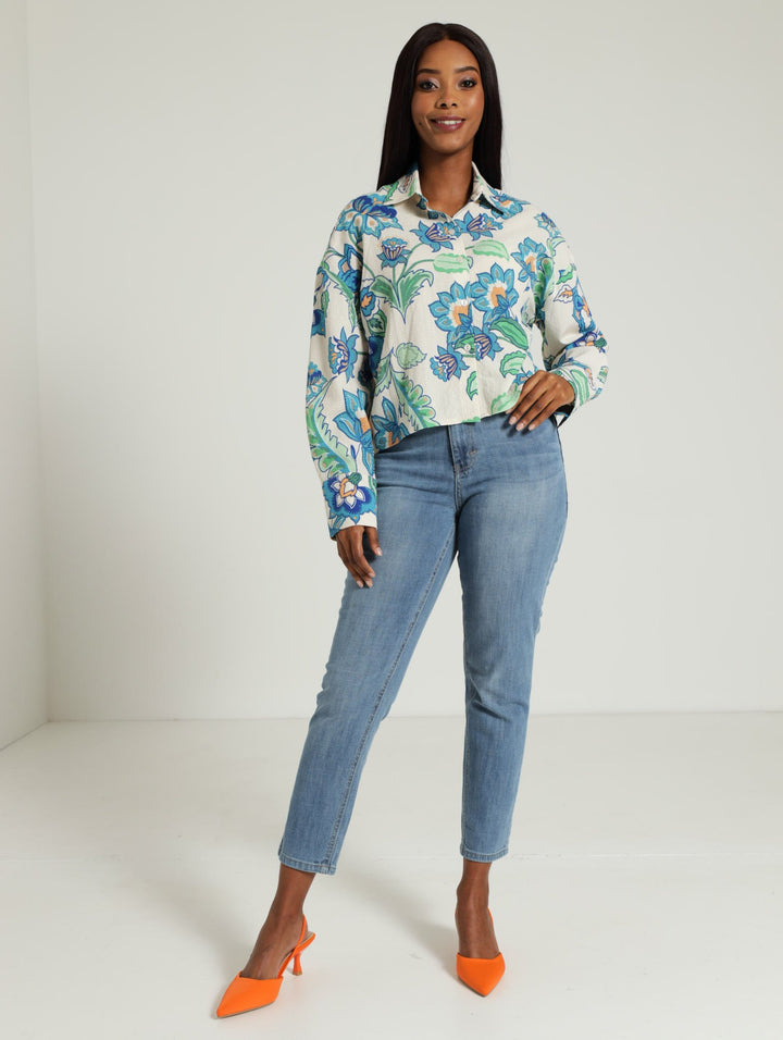 Long Sleeve Wallpaper Print Shirt