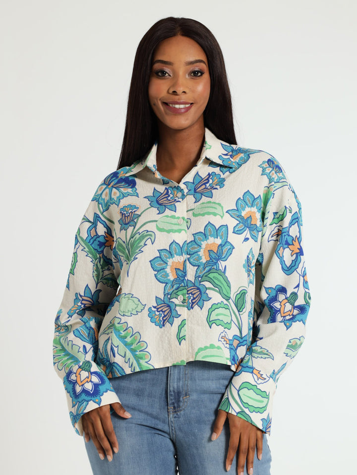 Long Sleeve Wallpaper Print Shirt