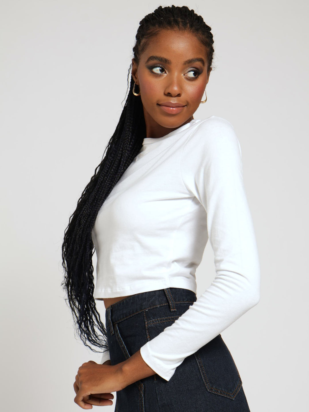 Long Sleeve Basic Top - White