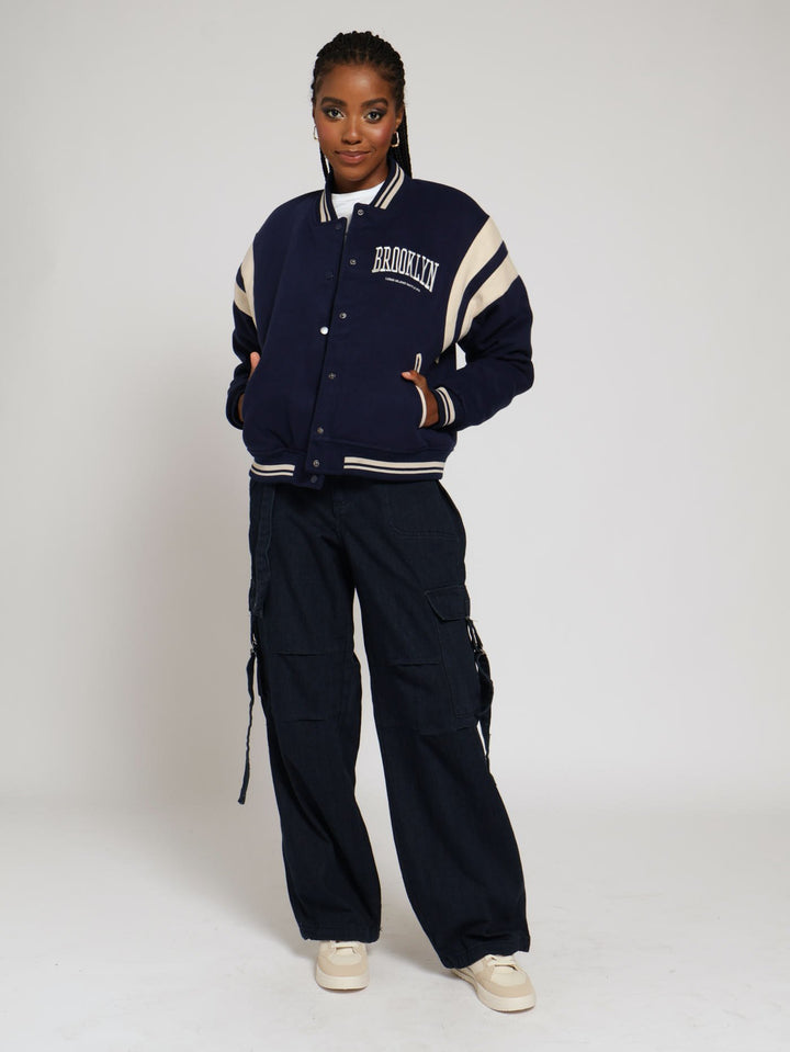 Melton Baseball Bomber Jacket - Navy