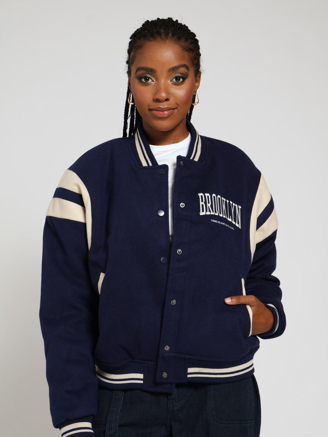 Melton Baseball Bomber Jacket - Navy