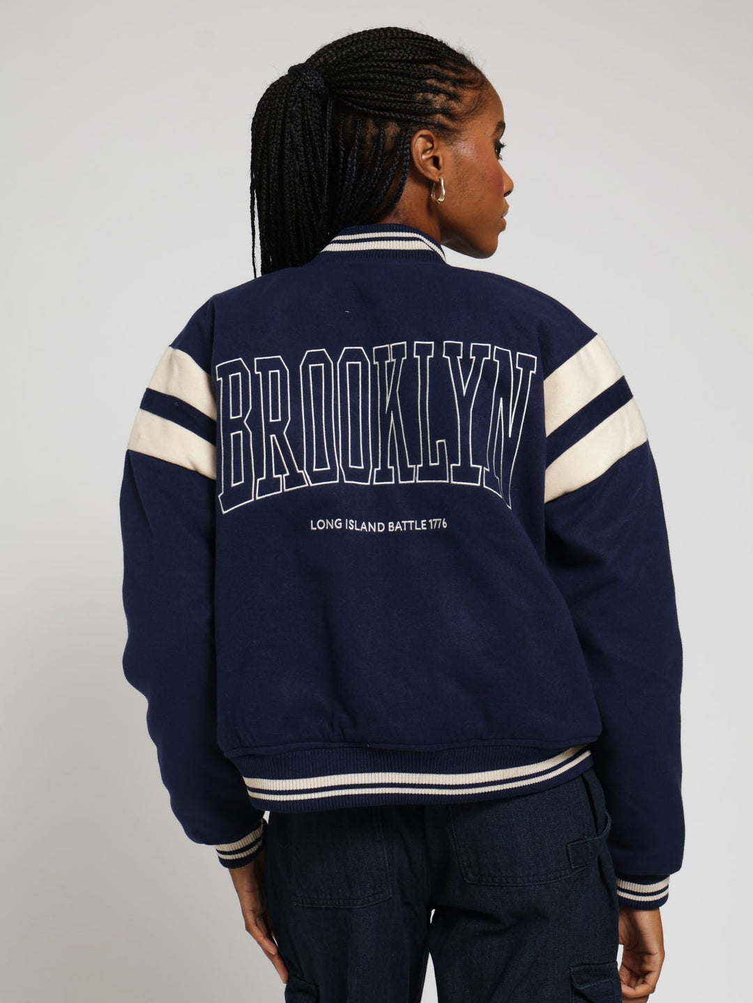 Melton Baseball Bomber Jacket - Navy