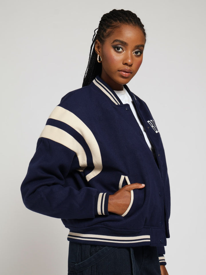 Melton Baseball Bomber Jacket - Navy
