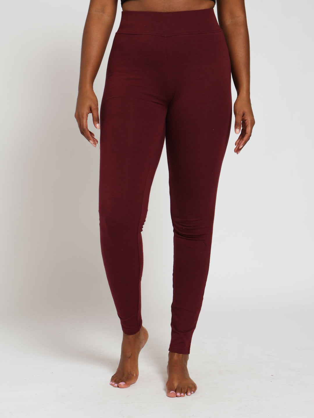 Basic Leggings With Wide Waistband - Wine