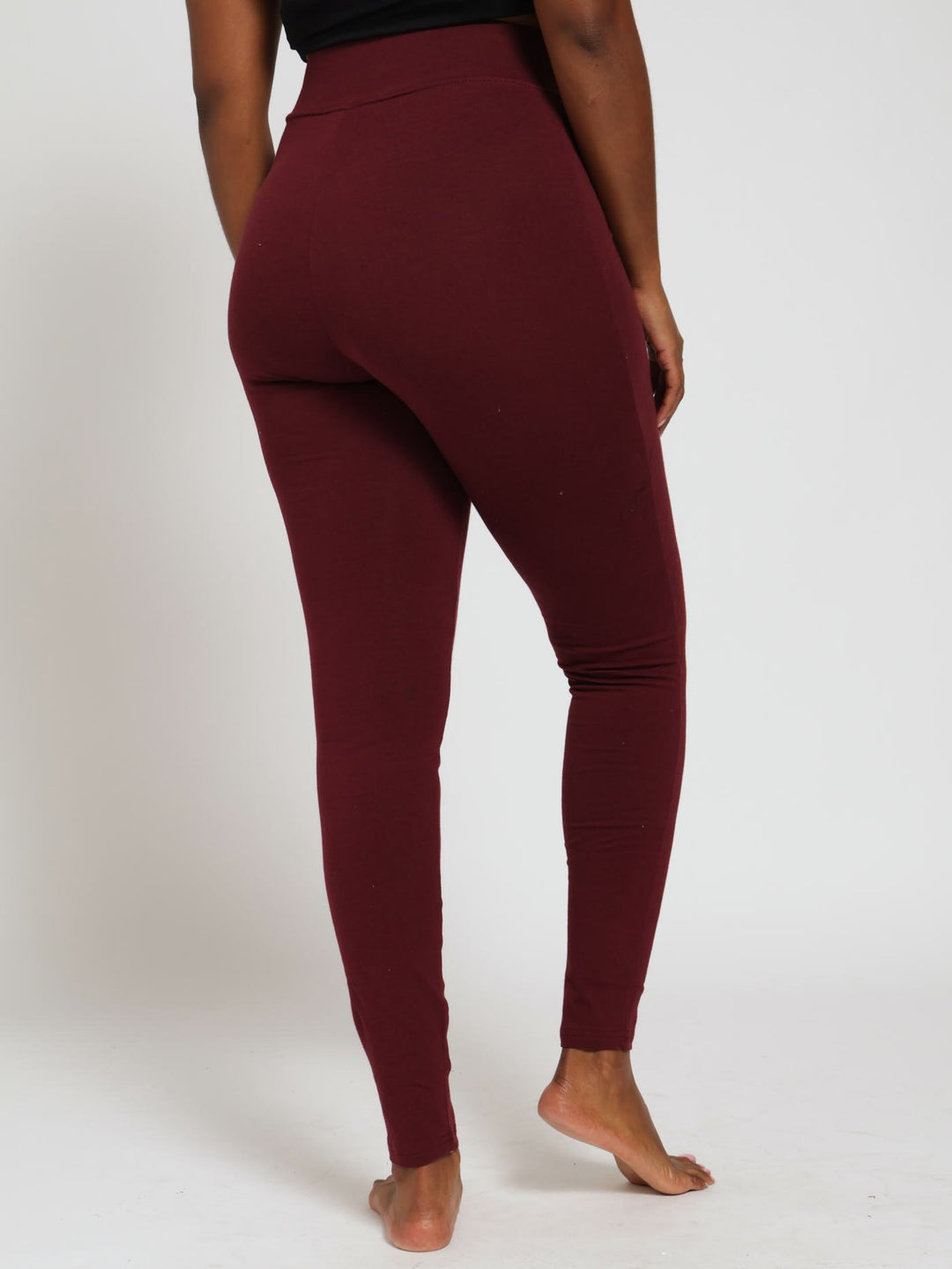 Basic Leggings With Wide Waistband - Wine