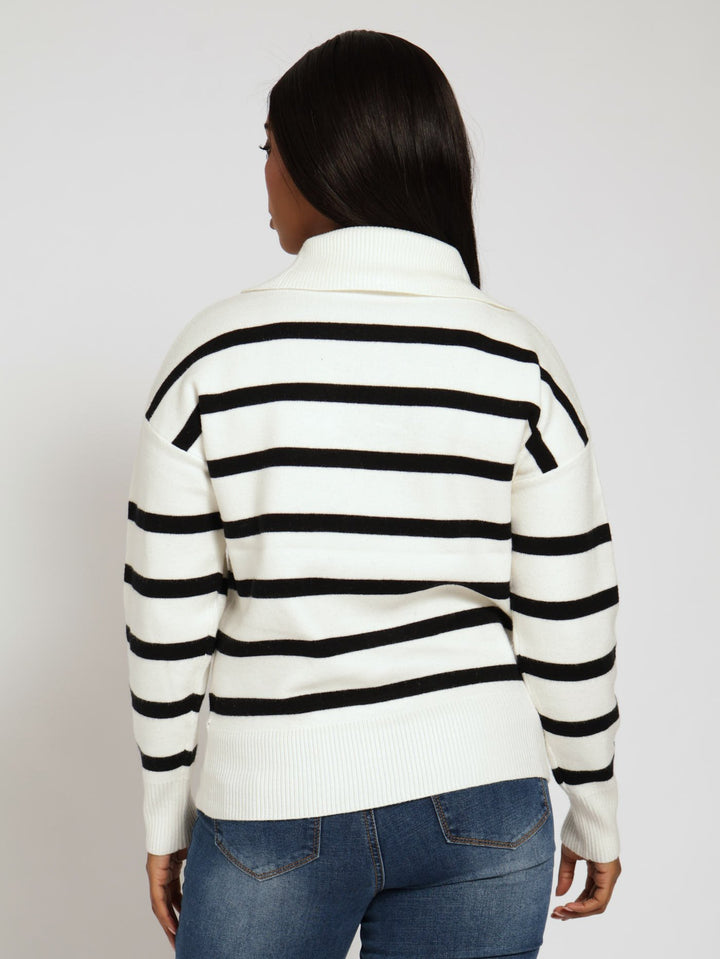 Luxe Funnel Neck Pullover With Zip - White/Black