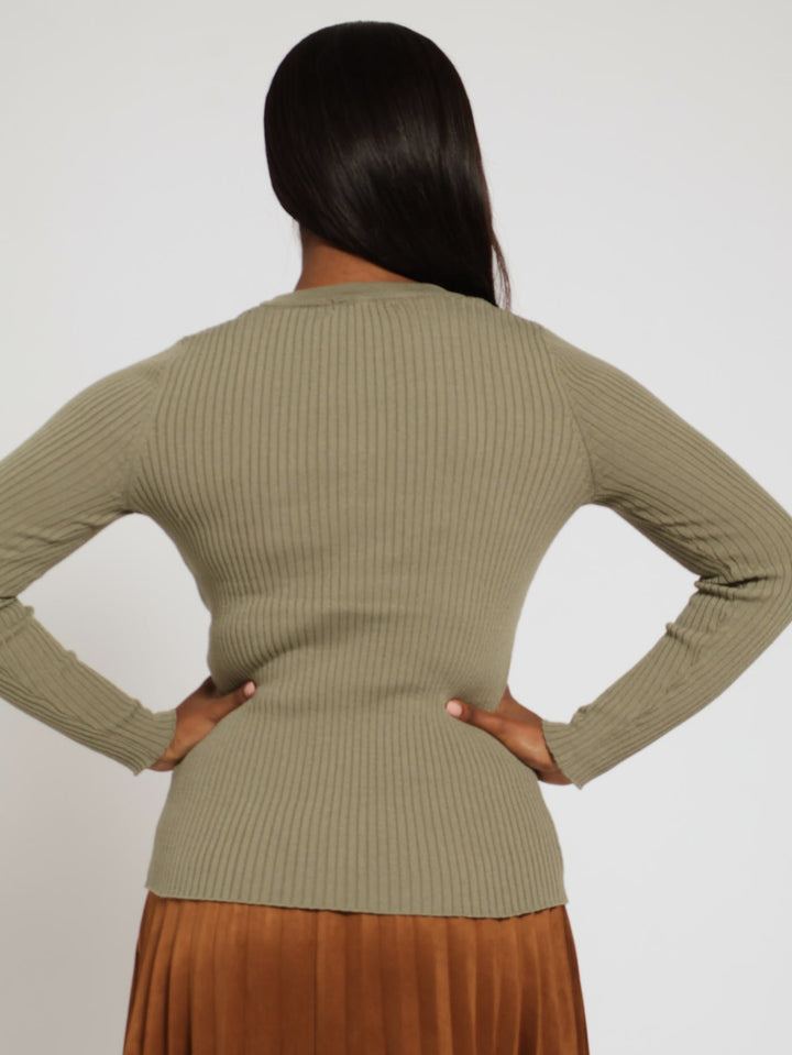 Ribbed Plain Pullover - Light Fatigue