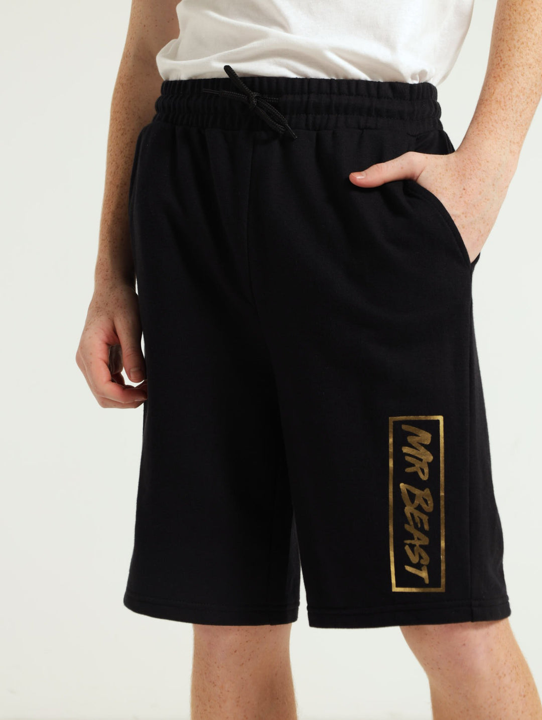 Boys Mr Beast Fleece Shorts - Black