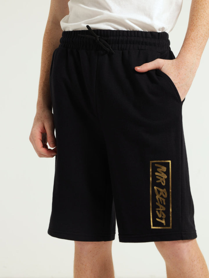 Boys Mr Beast Fleece Shorts - Black