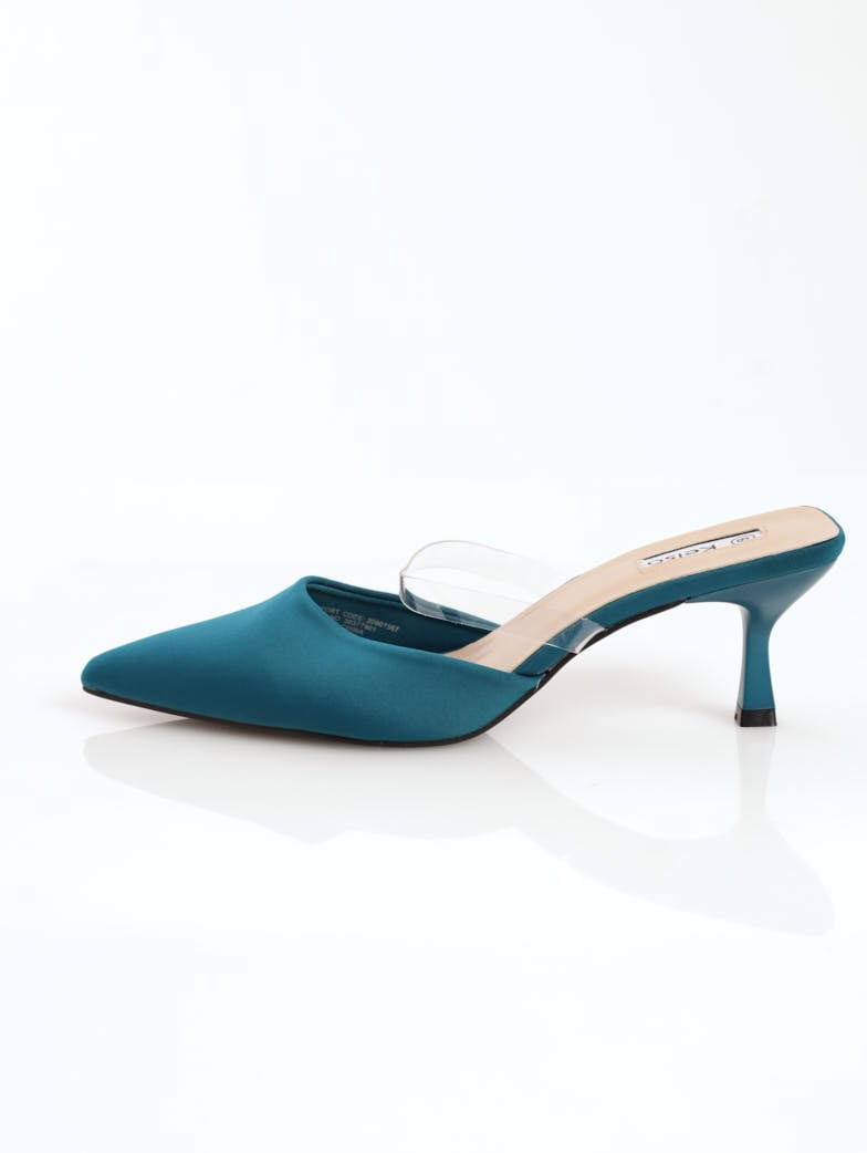 Ladies Open-Back Pointy Court Kitten Heel - Teal