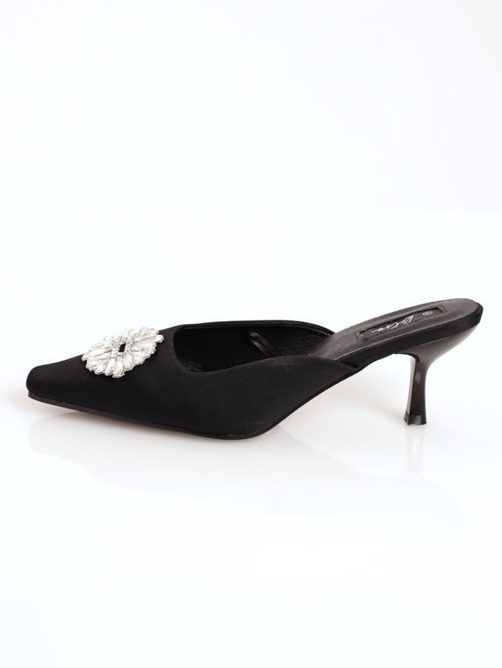 Ladies Square-Toe Push-In Kitten Heel - Black