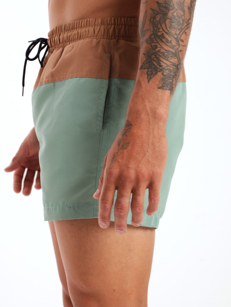 Men's Plain Colourblock Swim Short - Tobacco