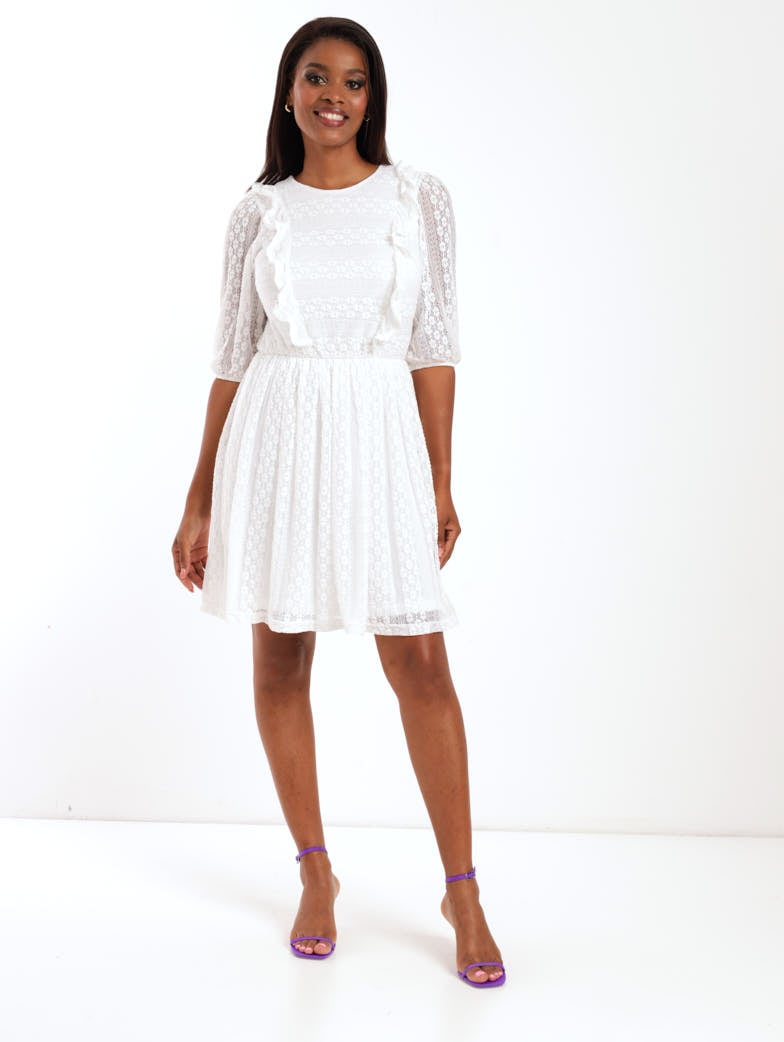 Ladies Lace Tea Dress - White