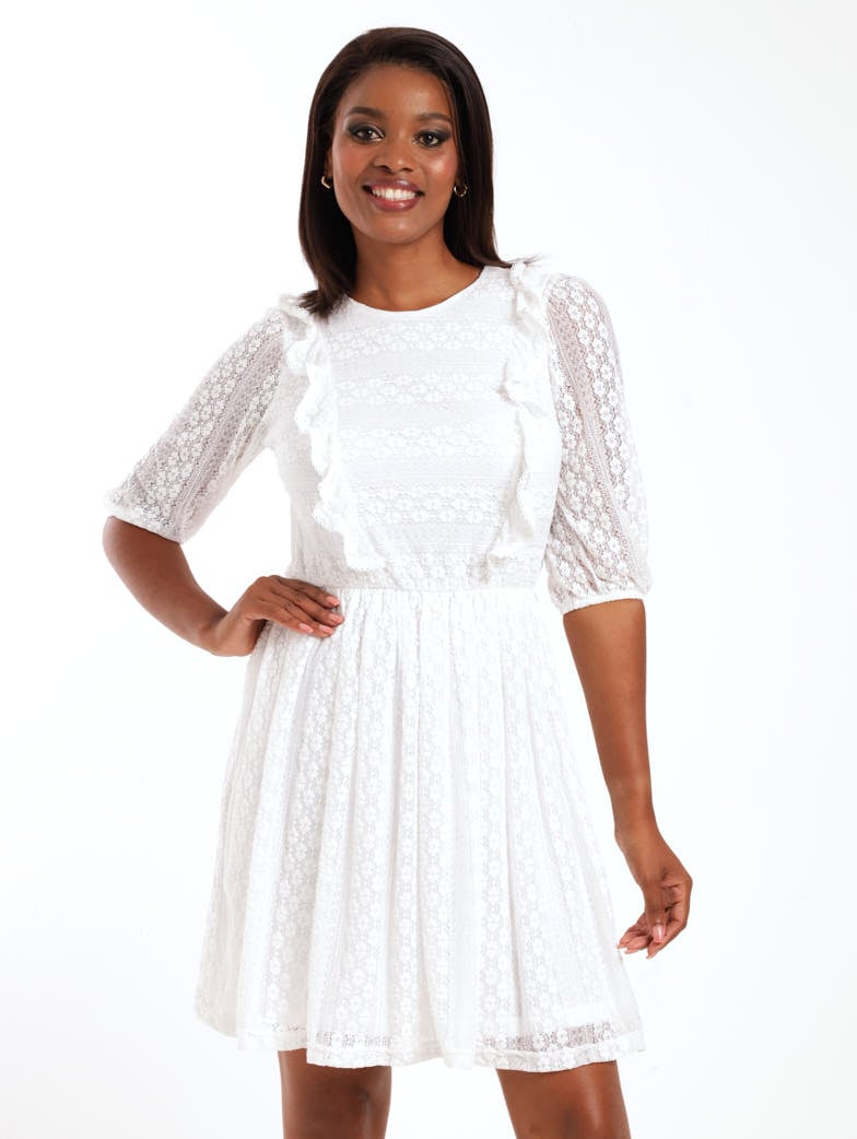 Ladies Lace Tea Dress - White