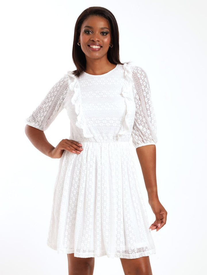 Ladies Lace Tea Dress - White