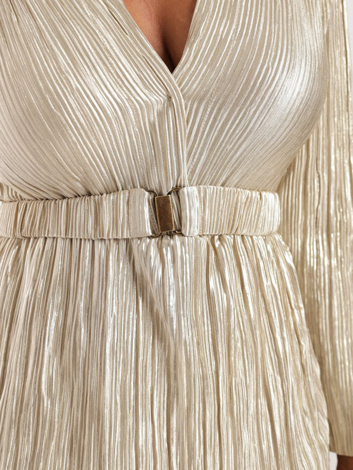 Ladies Tiered Gold Bodre Dress - Gold