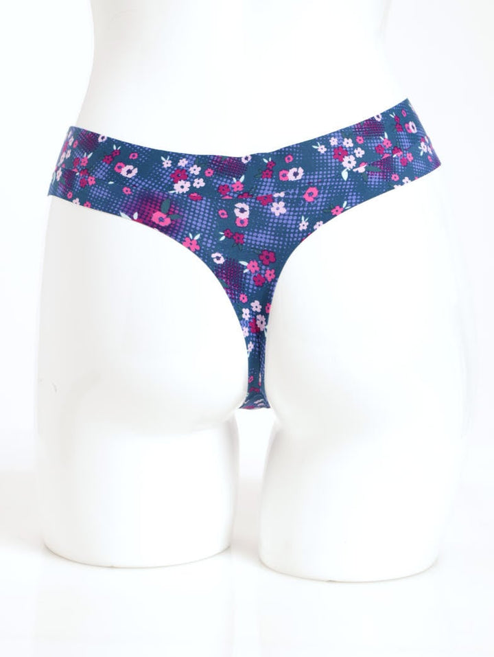Ladies 3 Pack Microfibre Thong Panty - Shocking Pink/Blue/Floral