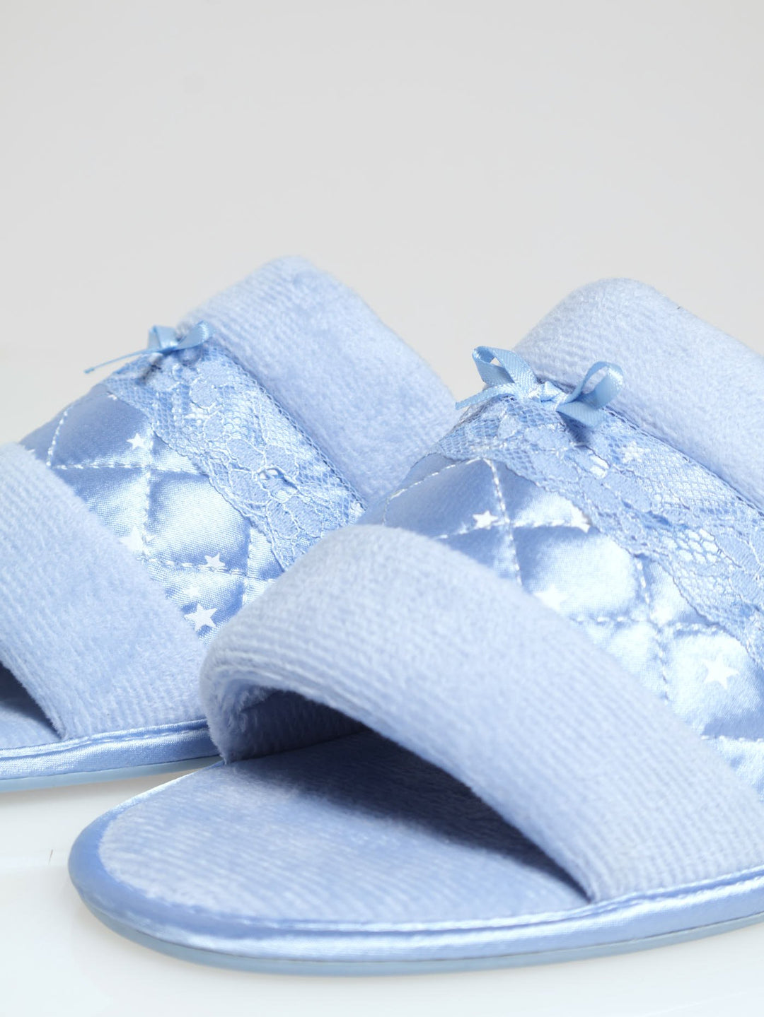 Quilted Fur Mule Slipper With Stars - Blue