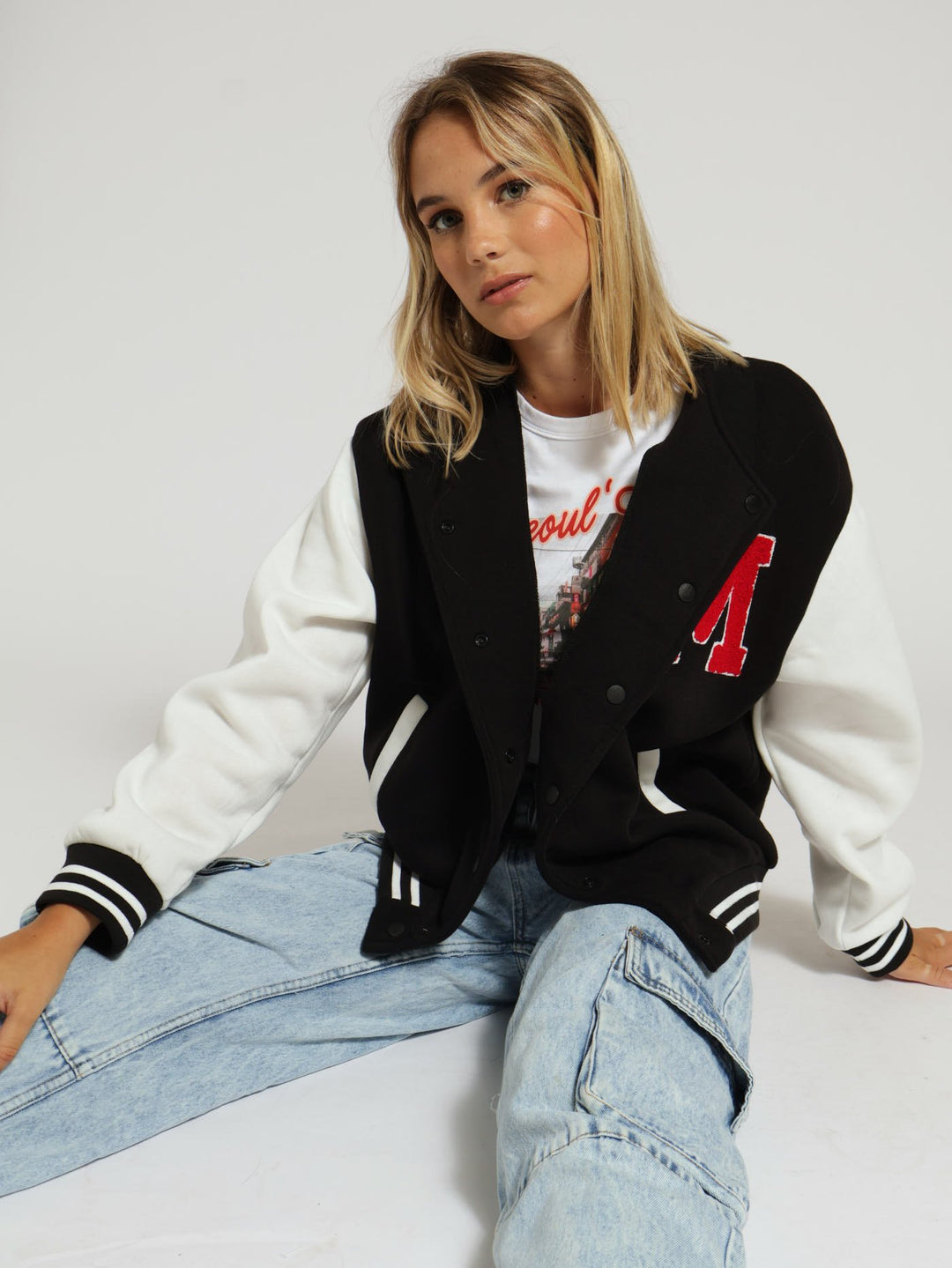 Fleece Baseball Jacket - Black