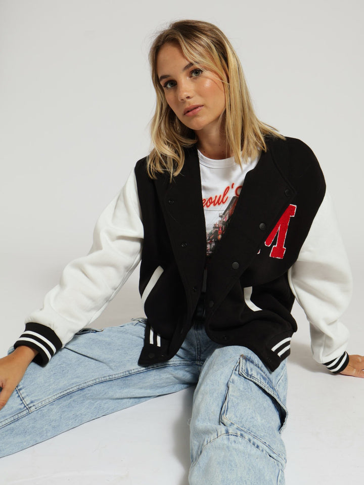 Fleece Baseball Jacket - Black