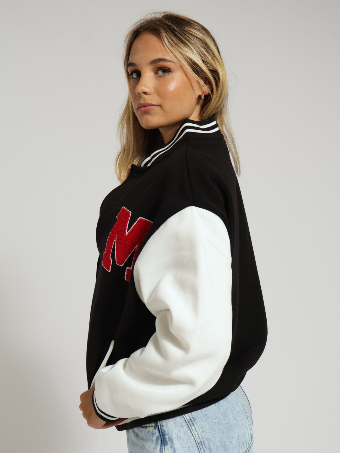 Fleece Baseball Jacket - Black