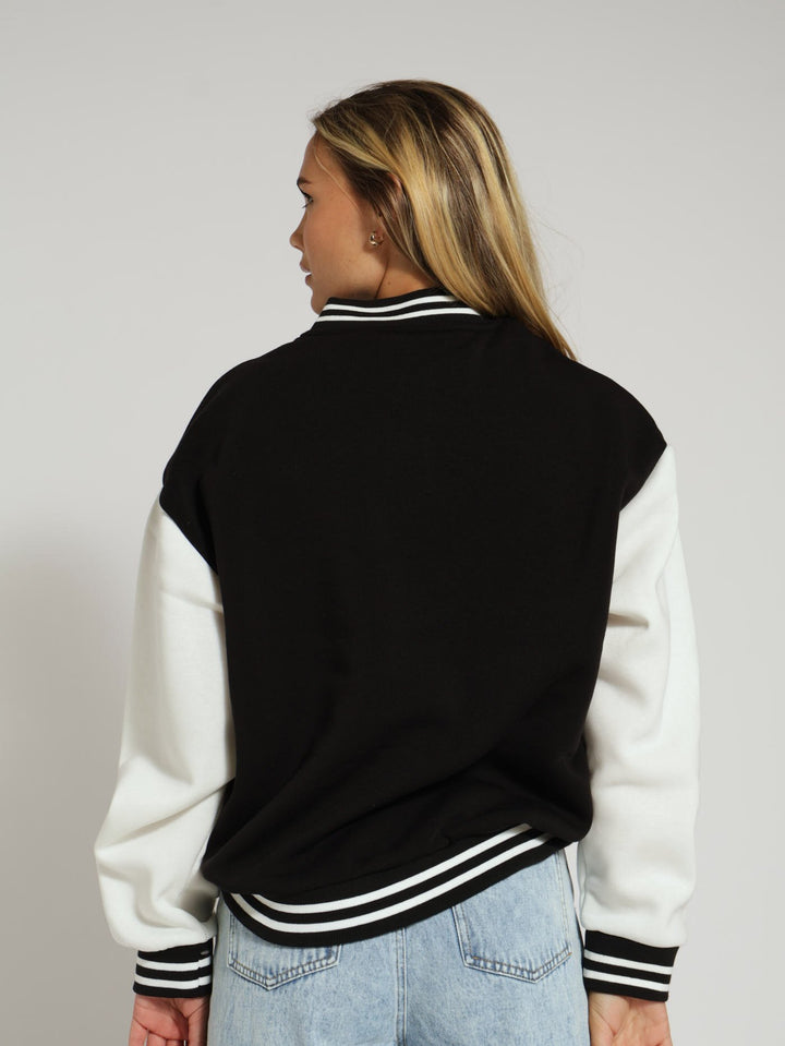 Fleece Baseball Jacket - Black