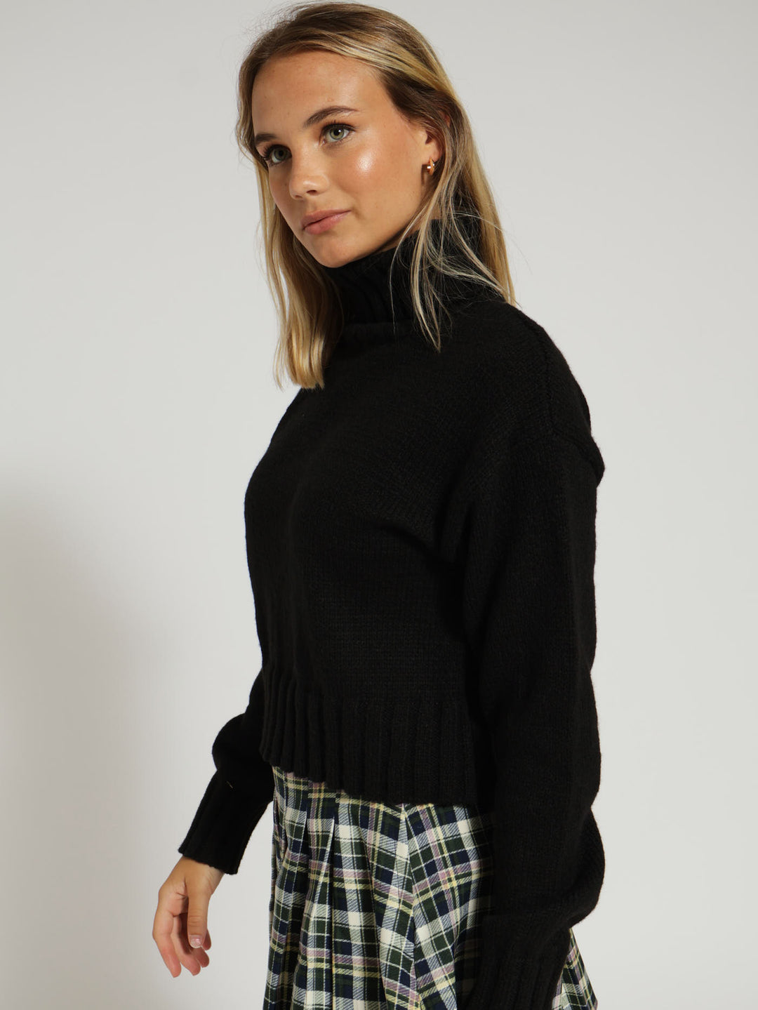 Plain Polo Neck Top - Black