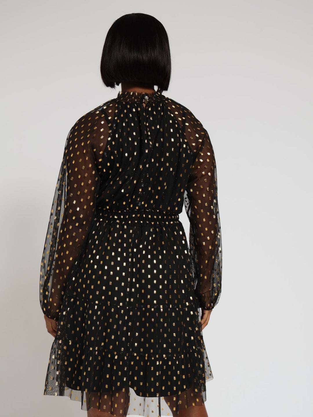 Hi-Neck Lurex Mesh Dress - Black
