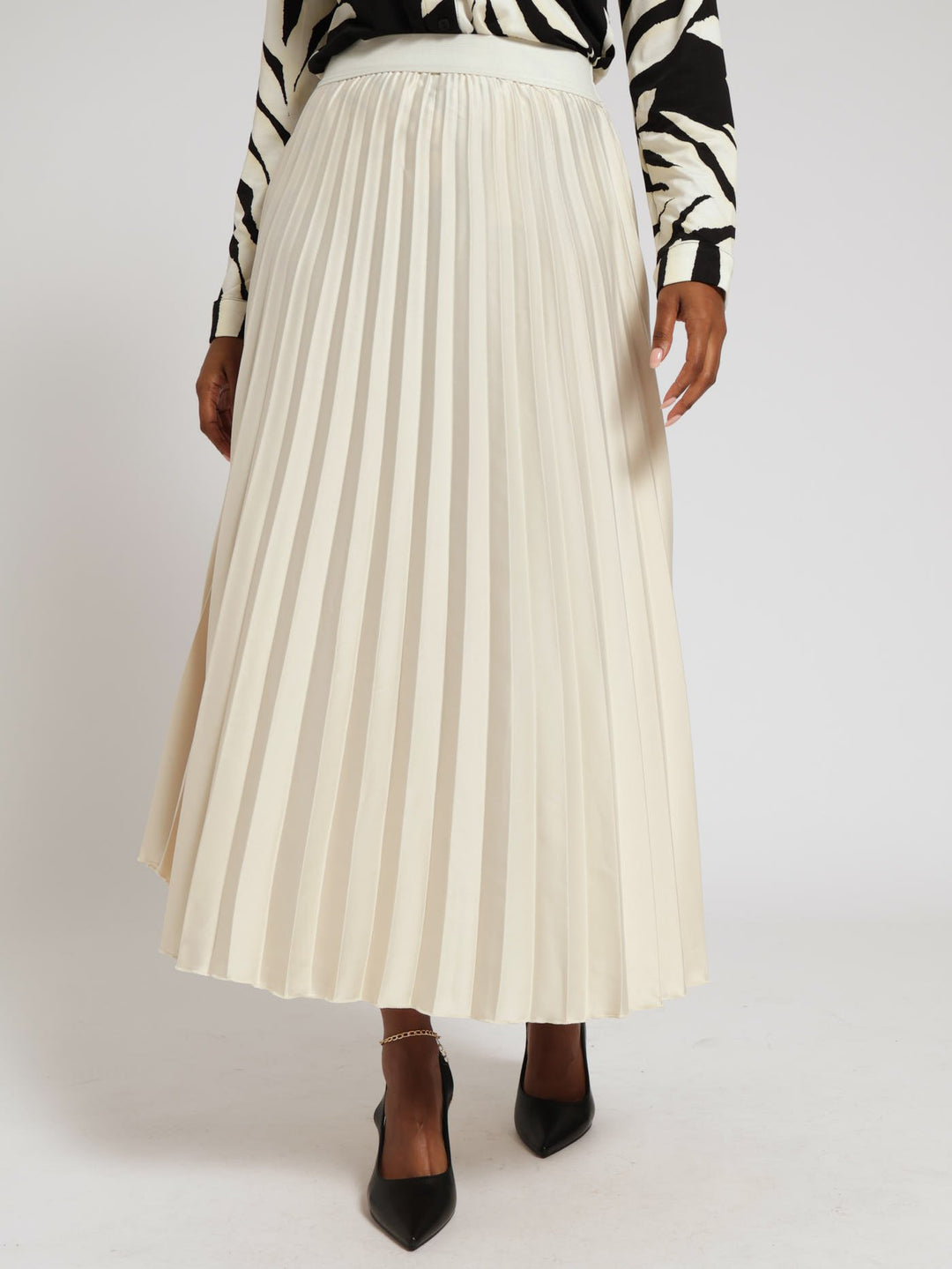 Pleated Satin Maxi Skirt - Champagne
