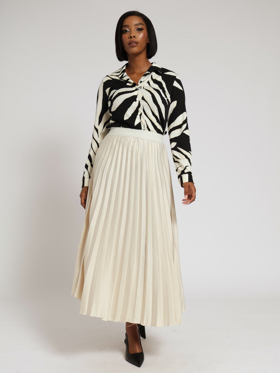 Pleated Satin Maxi Skirt - Champagne