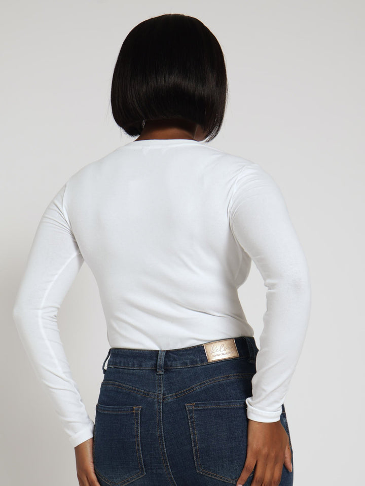 Long Sleeve Crew Neck Bodysuit - White