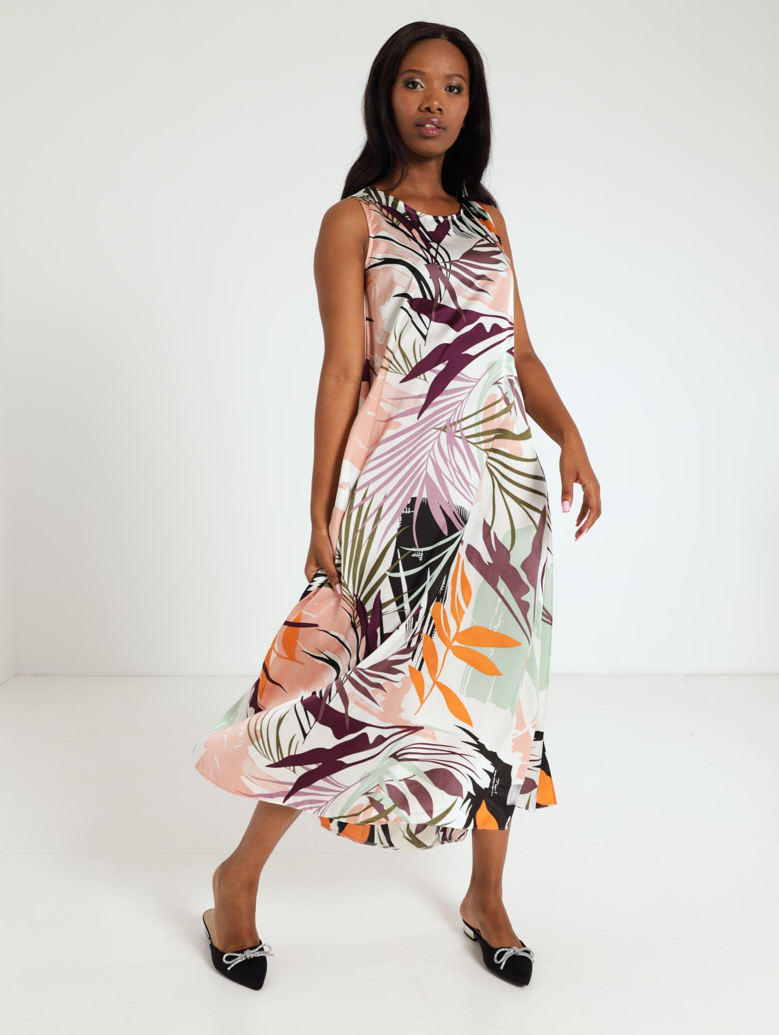 Ladies Tropical Flare Satin Maxi Dress – Edgars