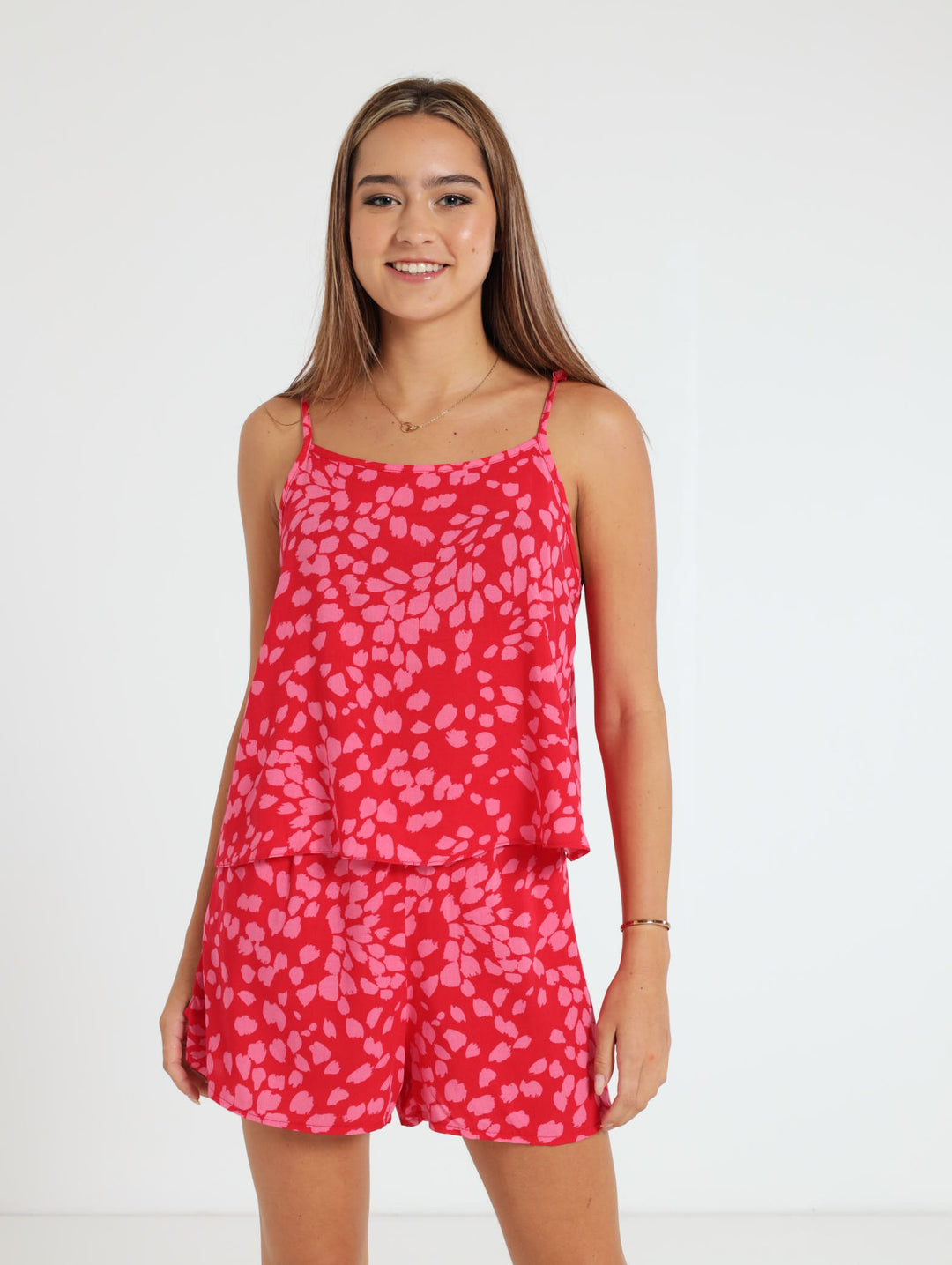 Abstract Leopard Cami & Short Set - Red