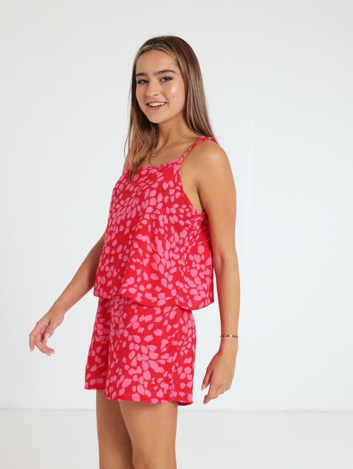 Abstract Leopard Cami & Short Set - Red