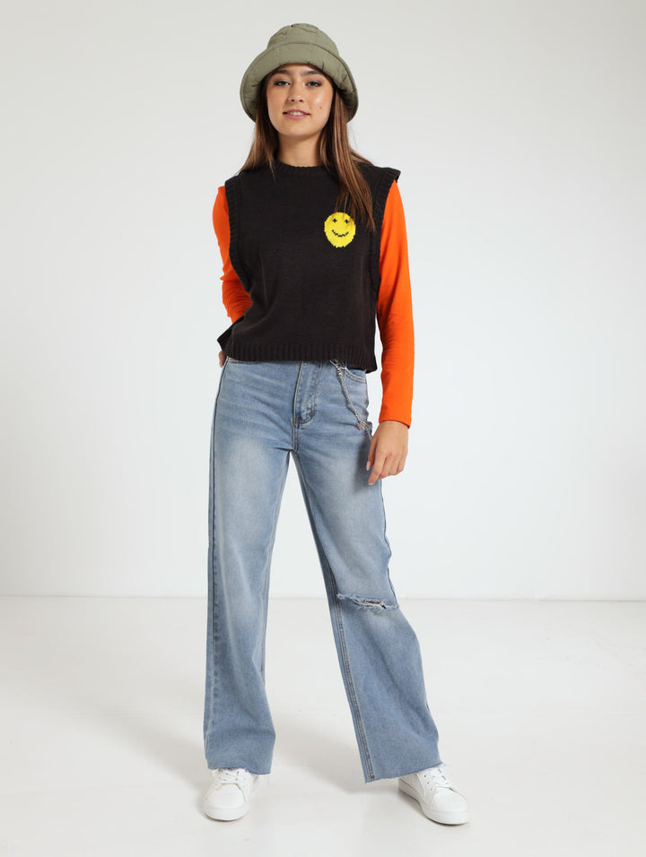 Sleeveless Knit Vest - Black