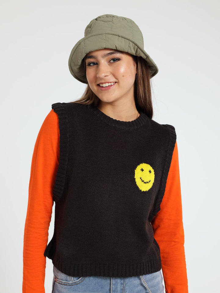 Sleeveless Knit Vest - Black