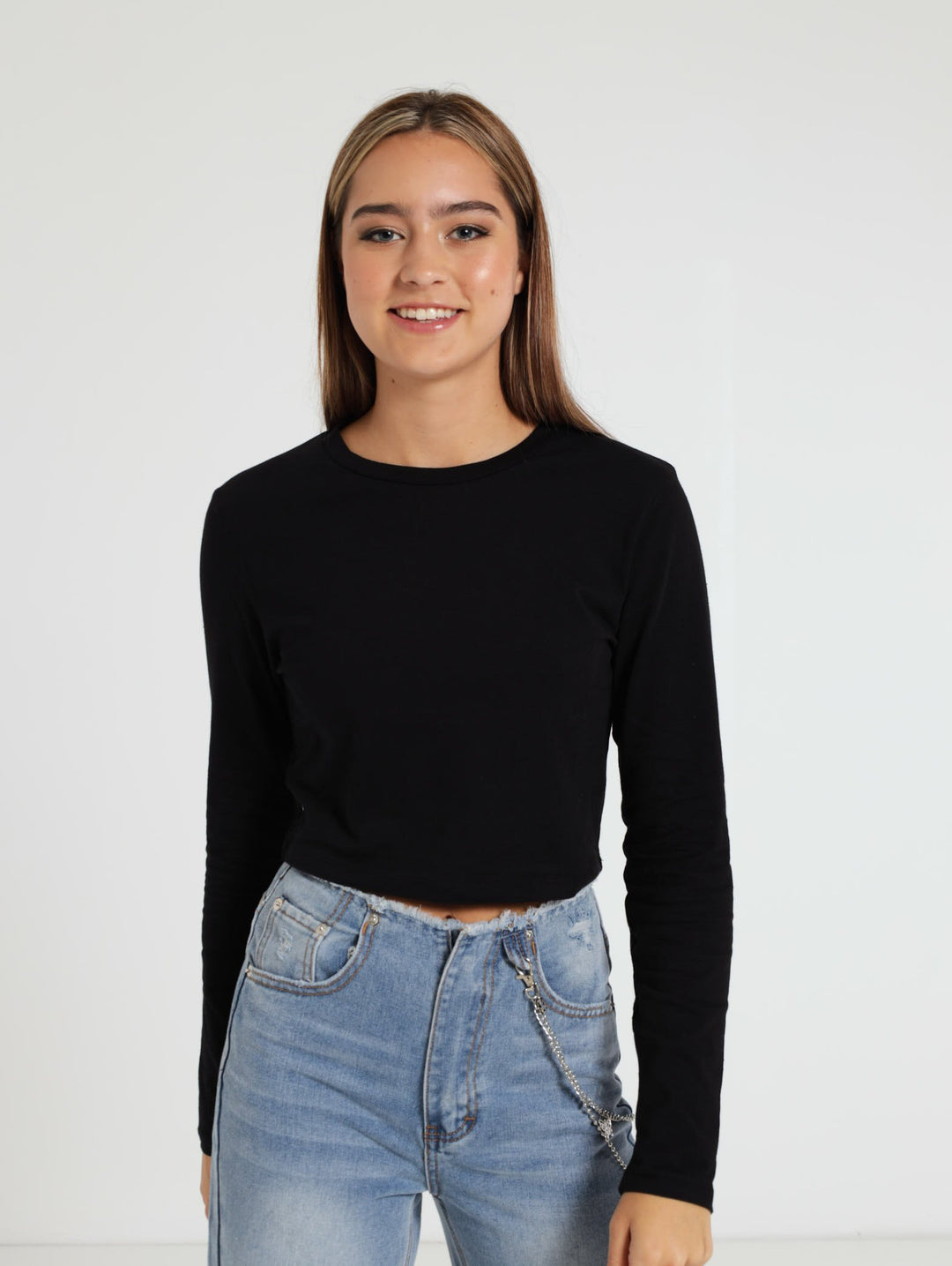 Long Sleeve Crop Top - Black